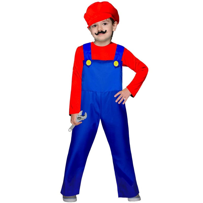 Super Red Plumber Boys Video Game Character Costume