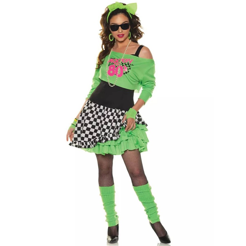 Totally Awesome Womens Green 80s Fancy Dress Costume