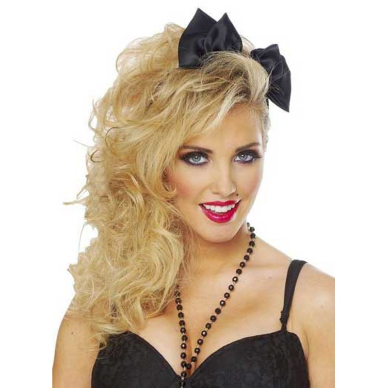 1980s Black Satin Bow Headband