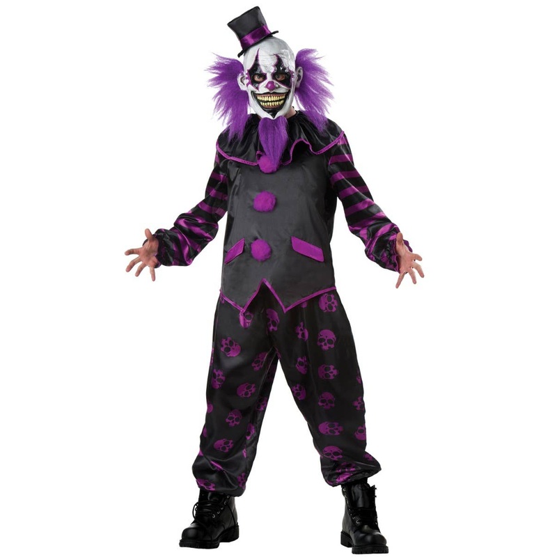 Bearded Clown Mens Black and Purple Halloween Costume