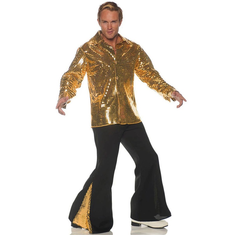 Dancing King Mens Gold Metallic 1970s Disco Costume