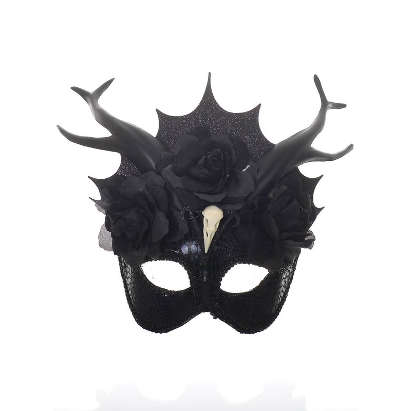 Deluxe Black Raven Horned Costume Mask