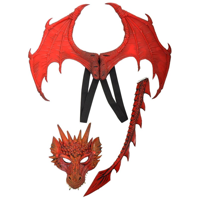 Deluxe Red Dragon Wings Mask and Tail Kit