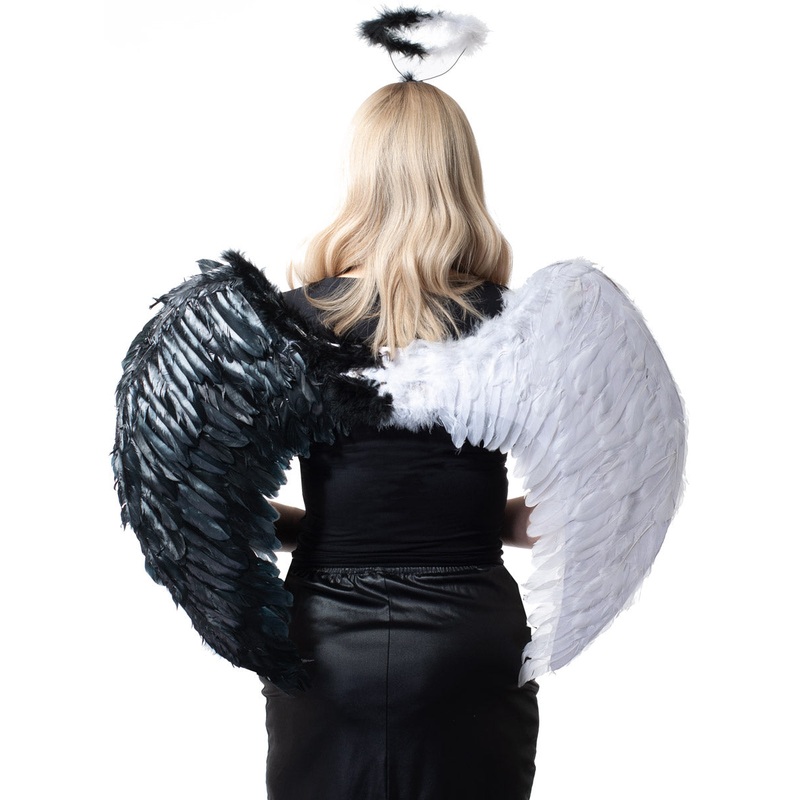 Devil Or Angel Black And White 80cm Feather Costume Wings