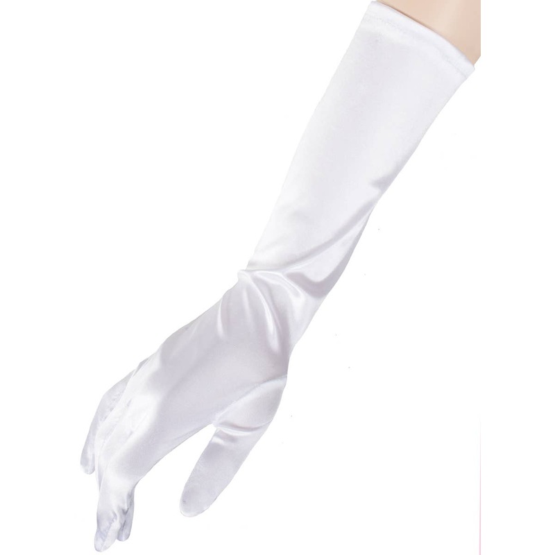 Elbow Length White Satin Opera Costume Gloves