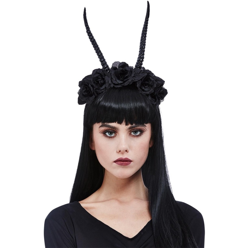 Floral Black Demon Horns Costume Headband