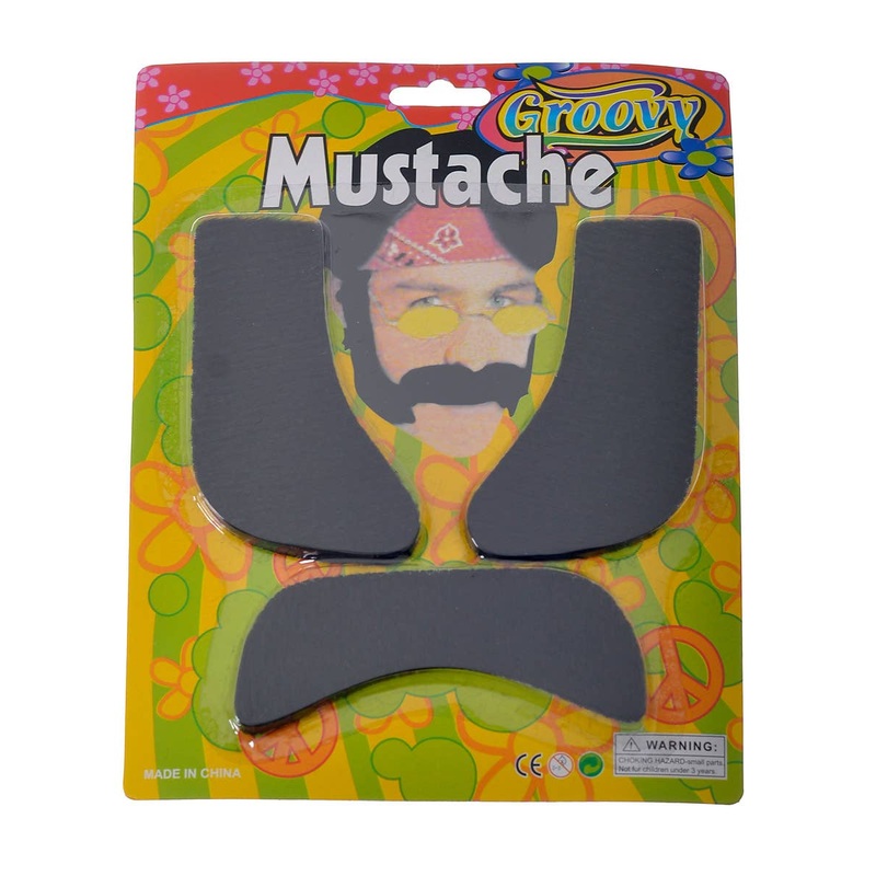 Groovy Black 1970s Stick-On Sideburns and Moustache