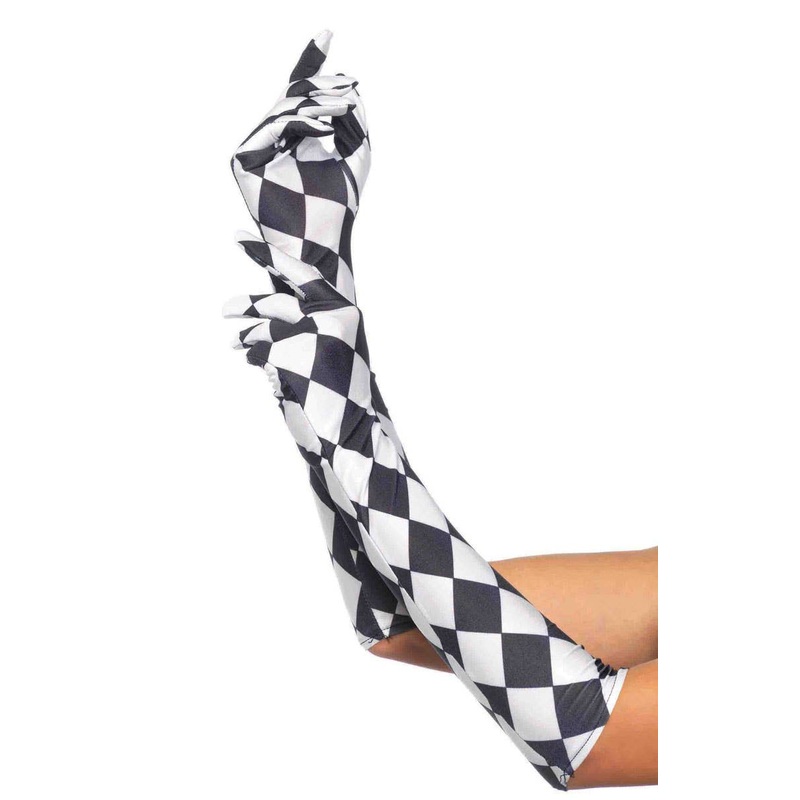 Harlequin Black and White Long Satin Gloves