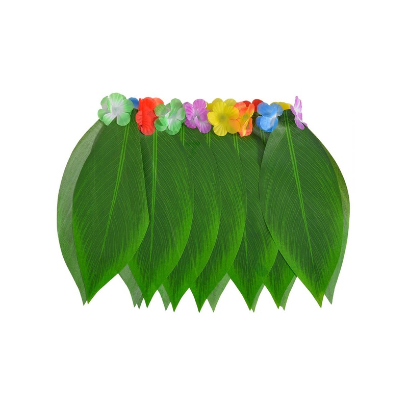 Hawaiian Green Banana Leaf Costume Skirt with Flowers