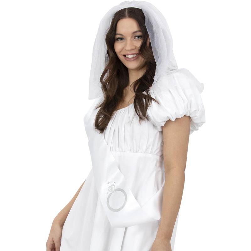 Hens Night White Bride To Be Sash And Veil Set