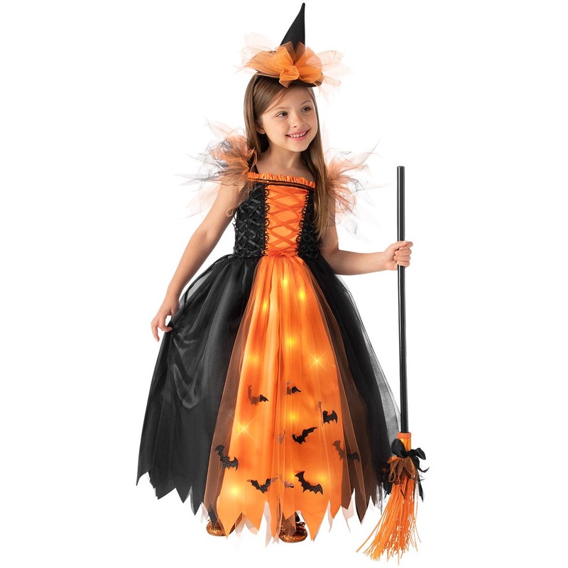 Light Up Girls Orange Witch Halloween Costume
