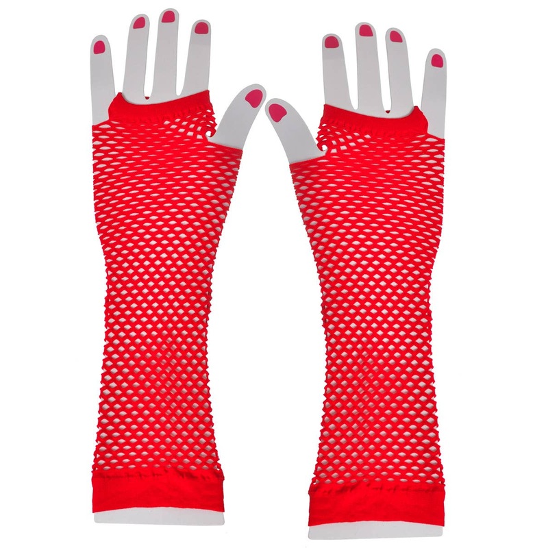 Long Elbow Length Red Fishnet Costume Gloves