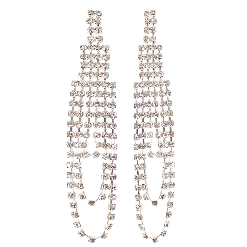 Long Glamorous Dazzling Rhinestone Costume Earrings