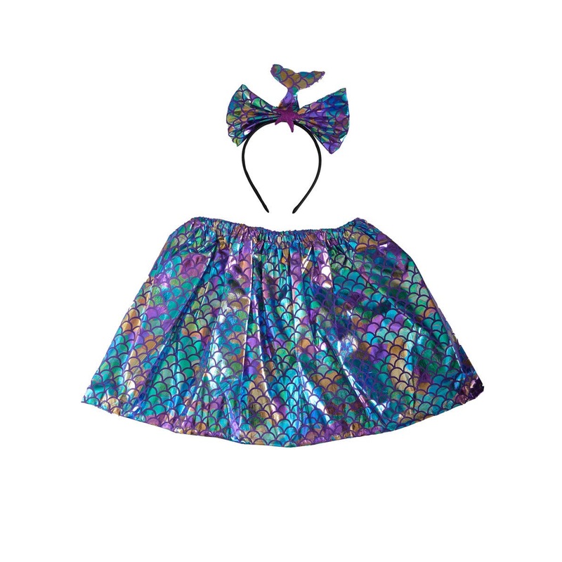 Metallic Purple and Blue Girls Mermaid Skirt and Headband Set