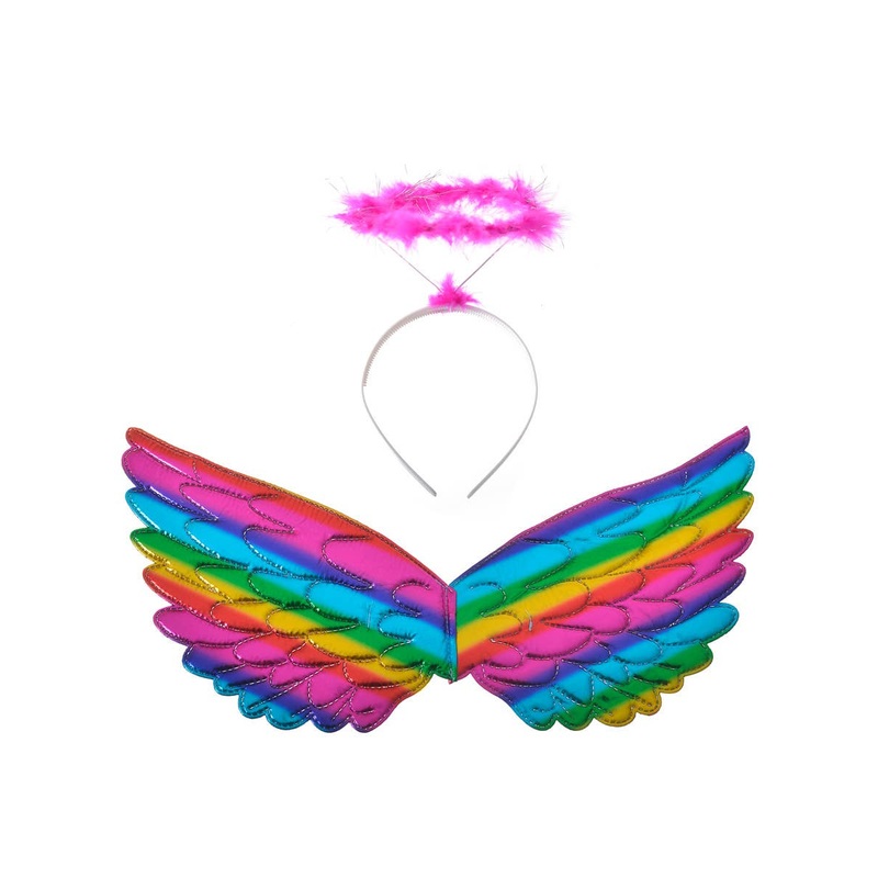 Metallic Rainbow Mini Angel Wings and Halo Accessory Set