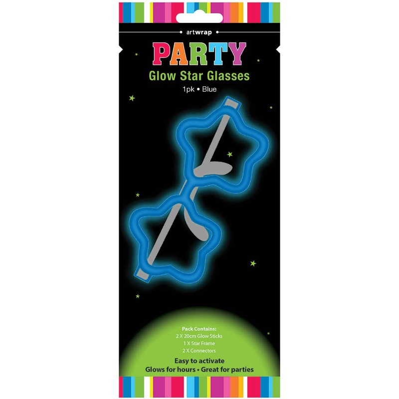 Neon Blue Glow In The Dark Star Glow Stick Glasses