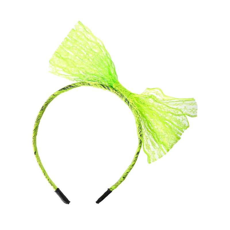 Neon Green 1980s Lace Bow Costume Headband