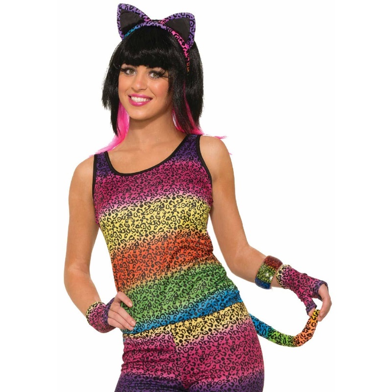 Party Animal Womens Rainbow Leopard Print Cat Accessory Kit