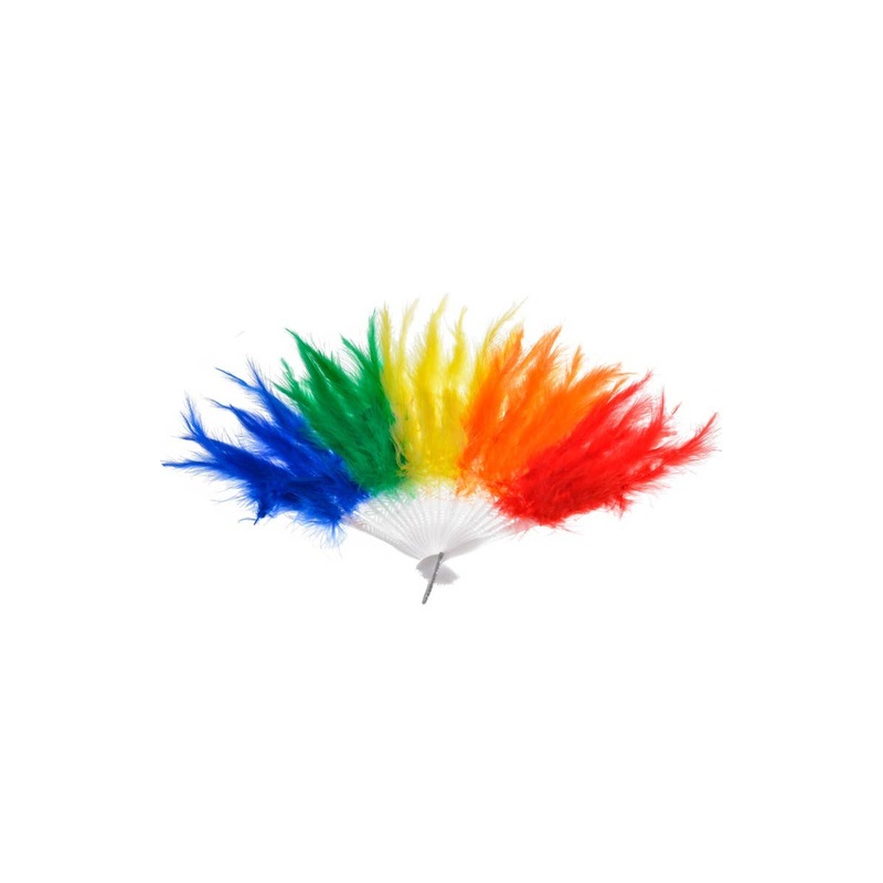 Rainbow Coloured Feather Fan Mardi Gras Accessory