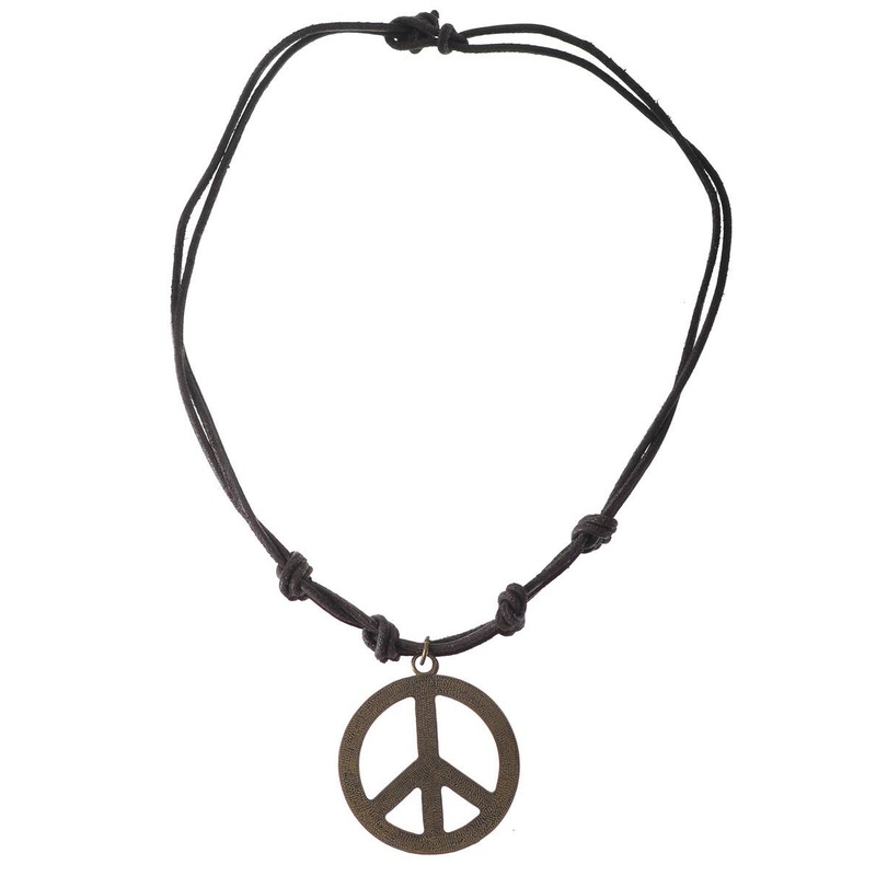 Rustic Bronze Peace Sign with Leather Cord Hippie Jewellery
