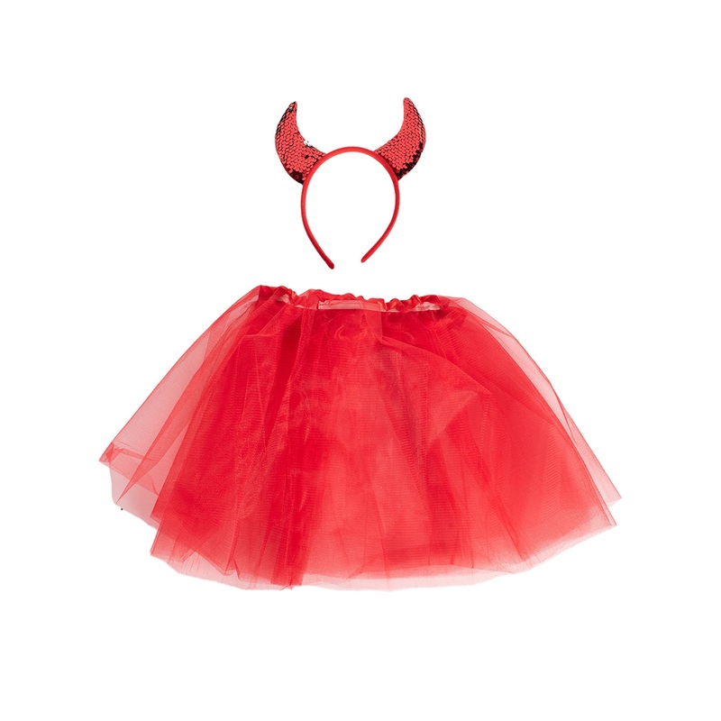 Sequined Red Devil Girls Headband And Tutu Halloween Costume Set