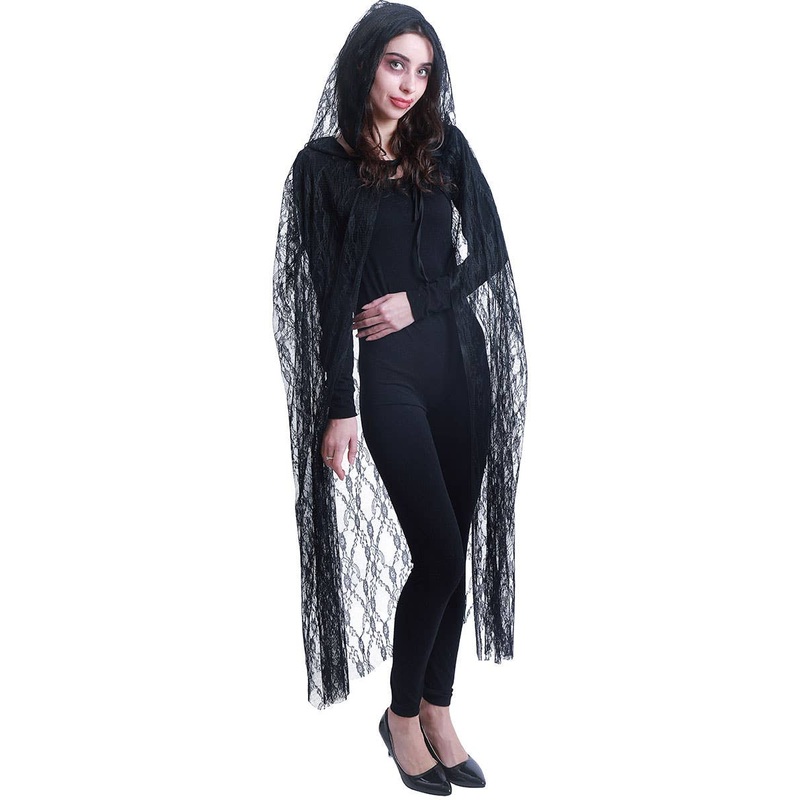 Sheer Black Floral Lace Halloween Costume Cape
