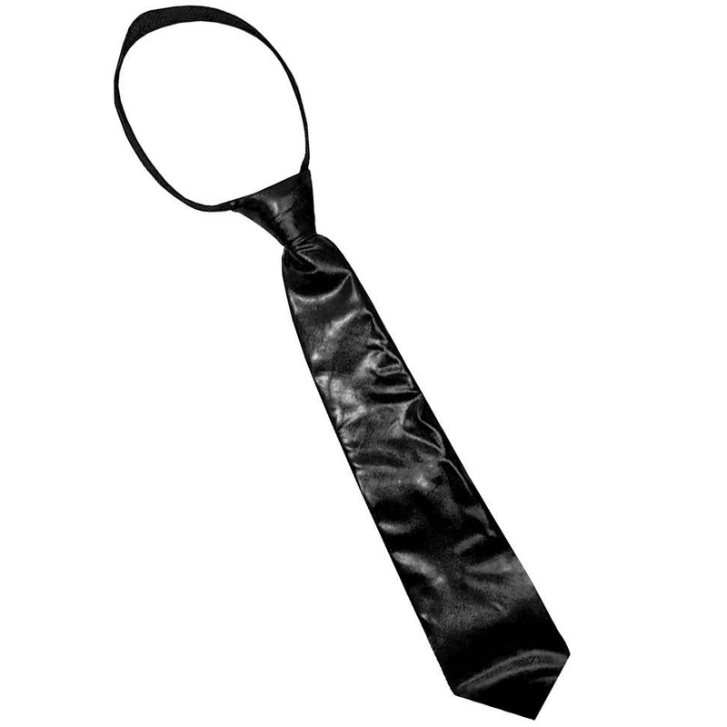 Shiny Black Costume Neck Tie with Zip Band