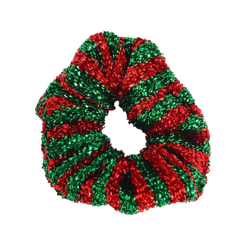 Sparkly Red and Green Tinsel Christmas Hair Scrunchie