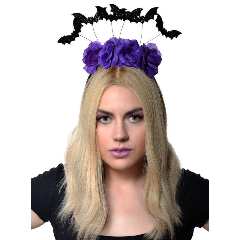 Tinsel Bats Womens Purple Halloween Flower Crown