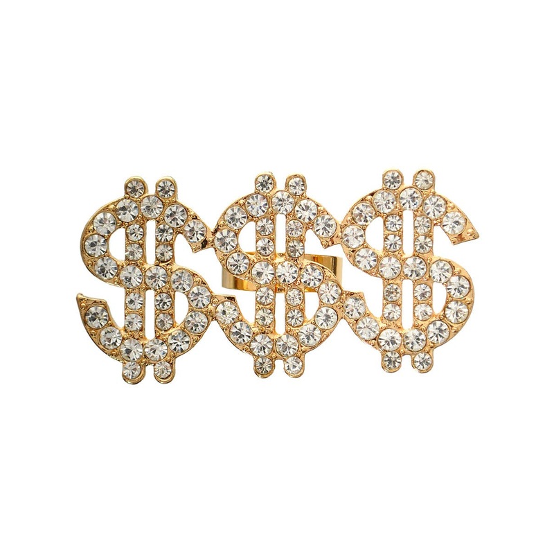 Triple Rose Gold Rhinestone Dollar Sign Costume Ring