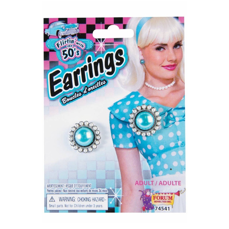 1950s Womens Blue Rock N Roll Stud Earrings