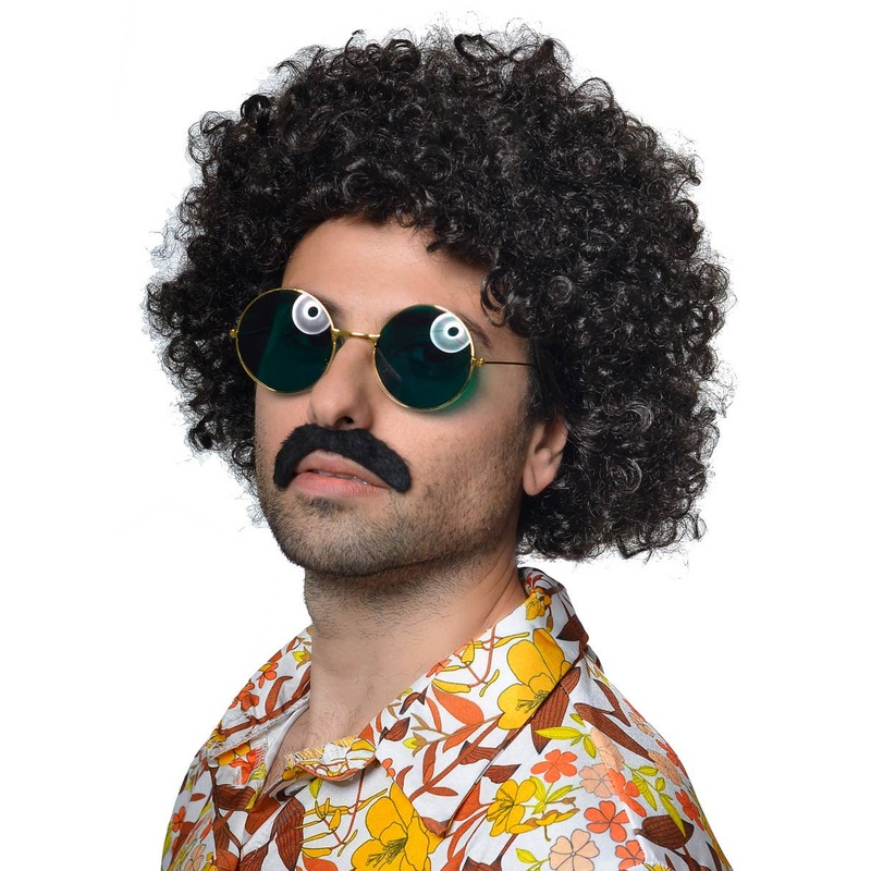 1970s Detective Mens Natural Black Afro Costume Wig