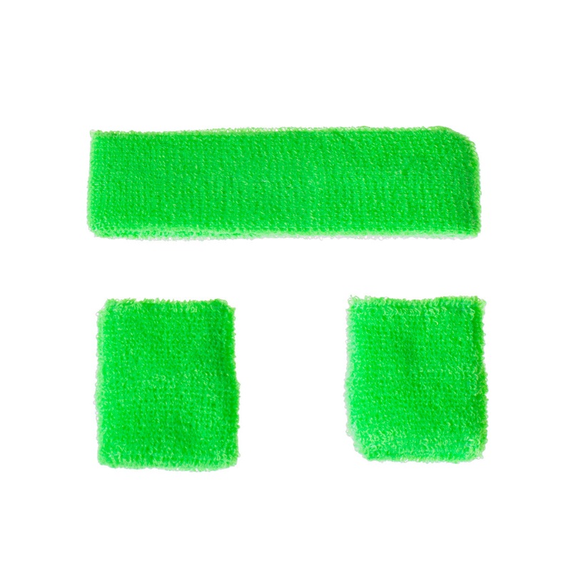80s Neon Green 3 Piece Tennis Sweatbands Accessory Set