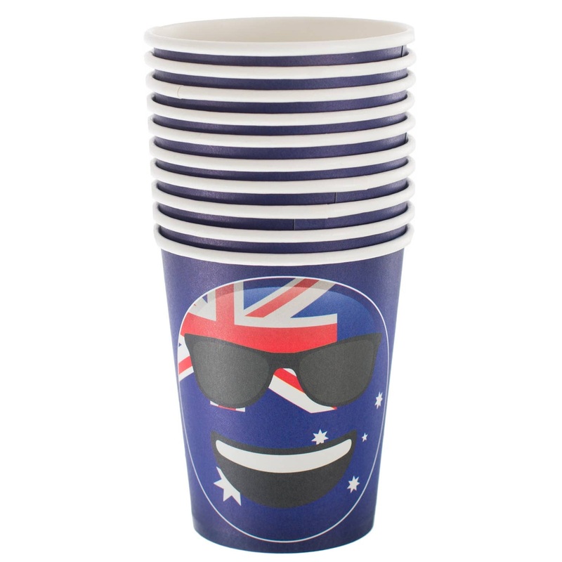 Australia Day Cool Dude Emoji Party Cups - 10 Pack