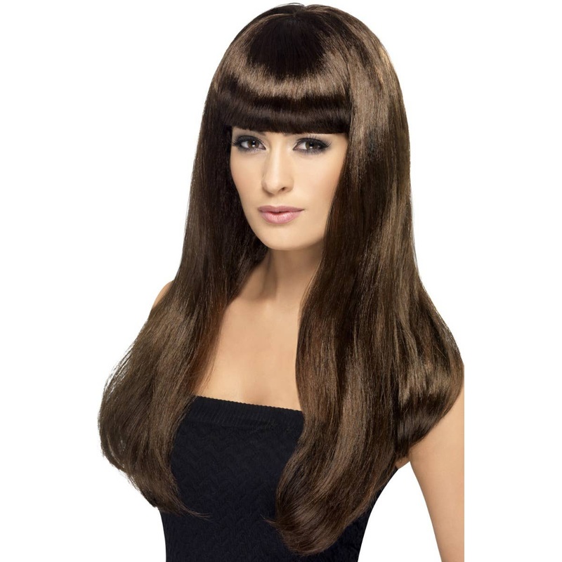 Babelicious Long Brown Womens Wig with Fringe