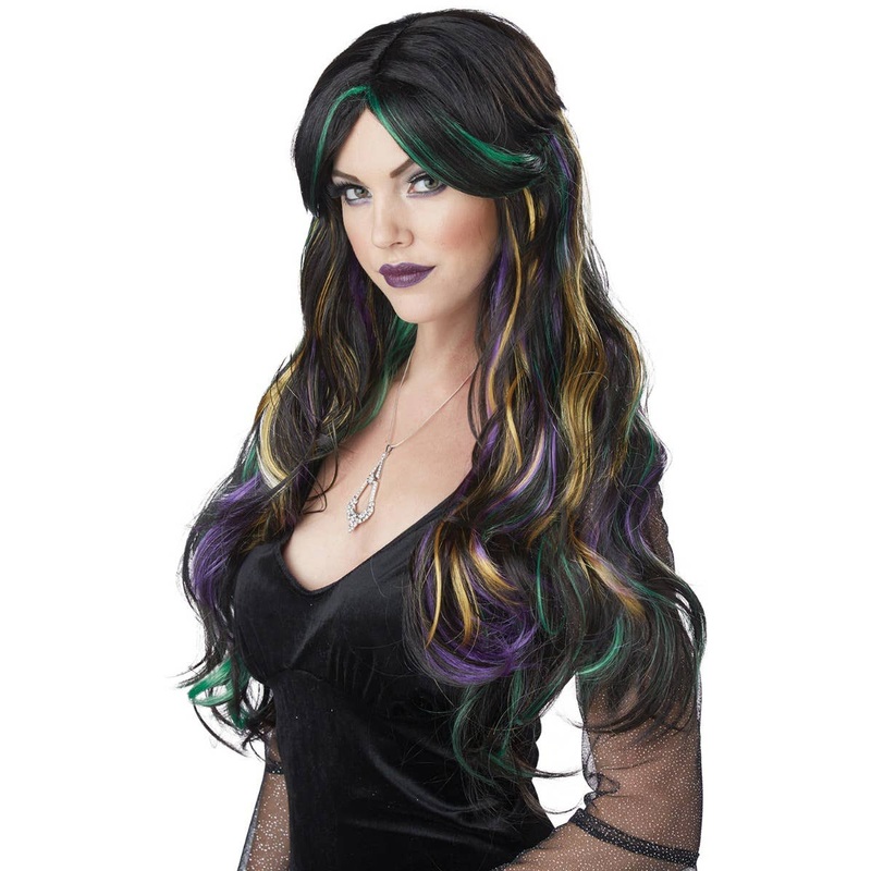 Bewitching Womens Halloween Wig with Coloured Streaks