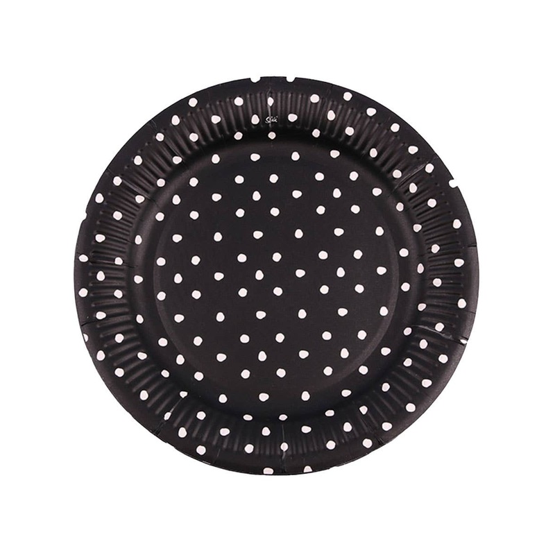 Black and White Polka Dot 12 Pack 18cm Paper Plates