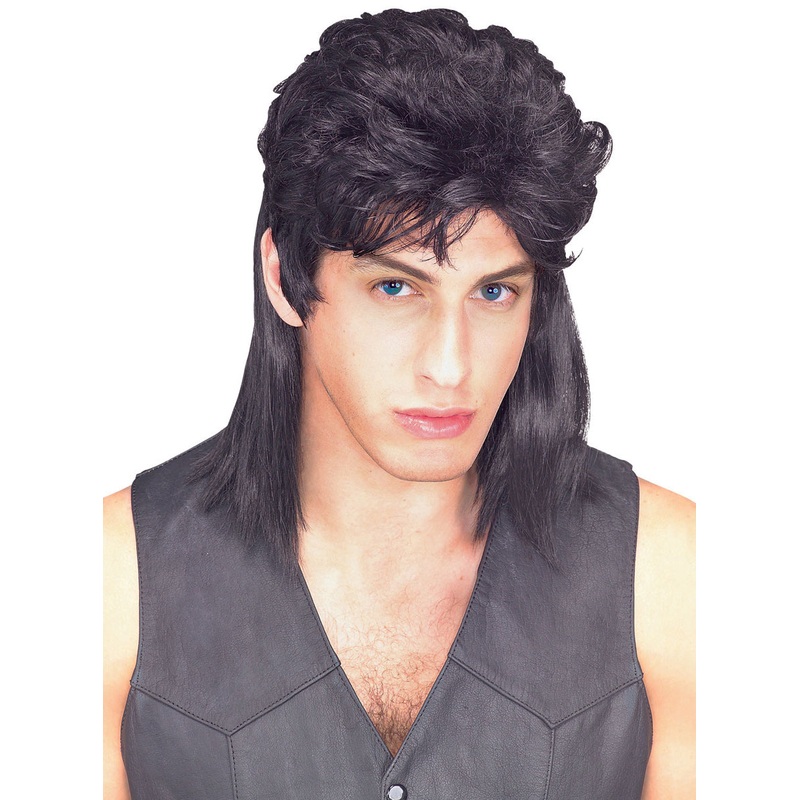 Bogan Mullet Mens Black 80s Costume Wig