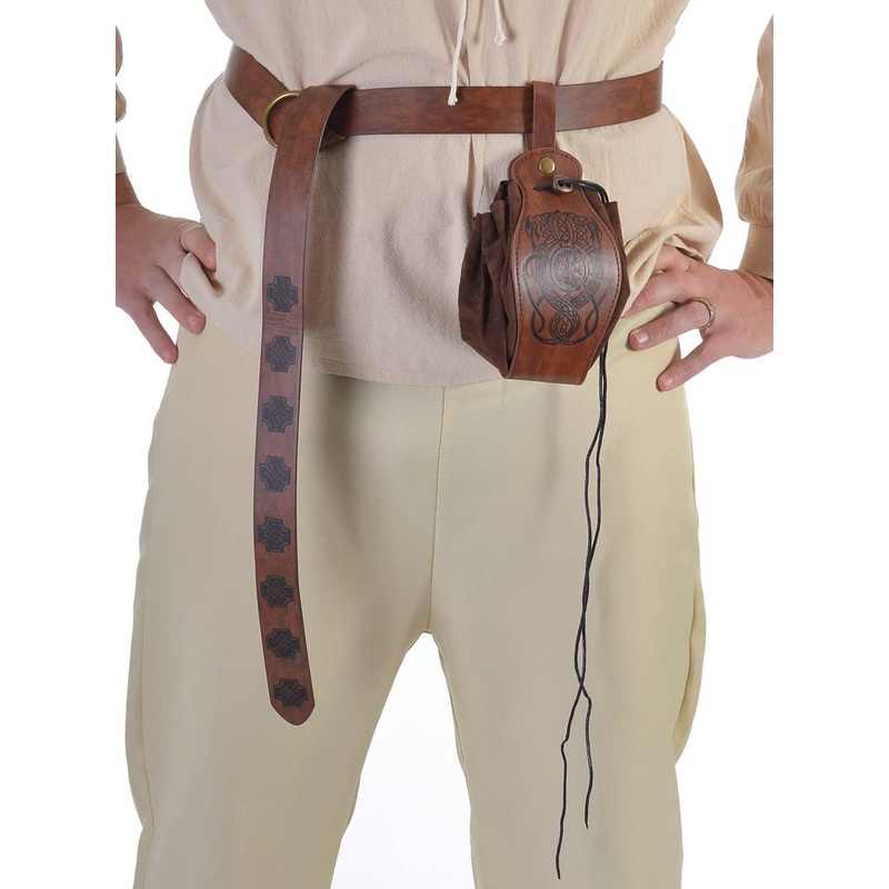 Deluxe Long Brown Leather Look Celtic Costume Belt