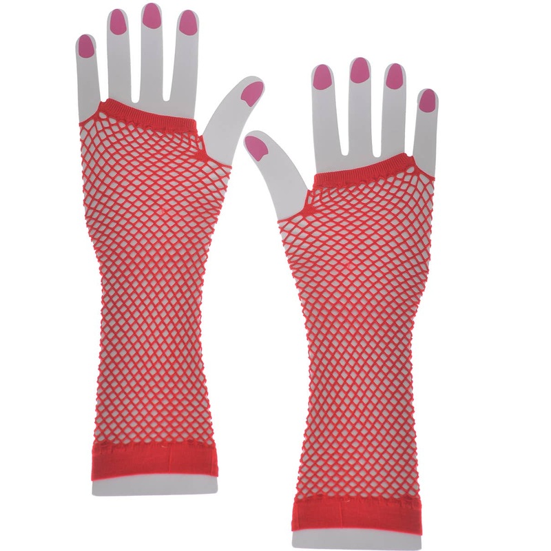 Elbow Length Red Fishnet Fingerless Gloves