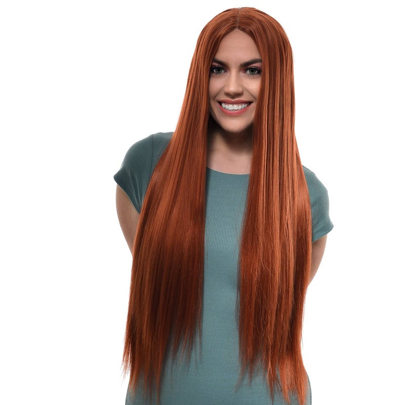 Extra Long Straight Ginger Synthetic Fashion Wig with Lace Part