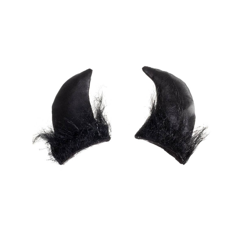 Fluffy Black Satin Clip In Devil Horns Costume Accessory