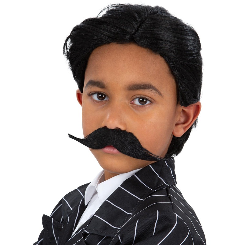 Gothic Gangster Boys Black Wig And Moustache Set