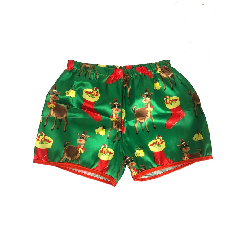 Green Satin Christmas Print Mens Boxer Shorts - Size Small/Medium