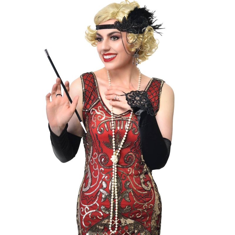 Jazzy 20s 5 Piece Black Chain Headband Gatsby Accessory Set