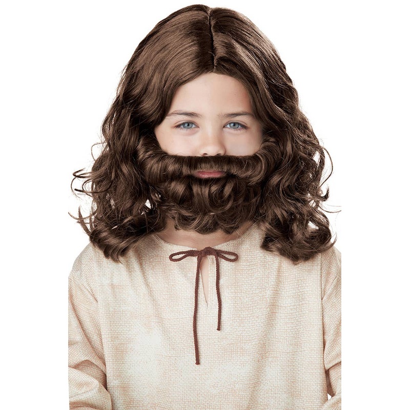Jesus Boys Religious Brown Beard and Wig Set