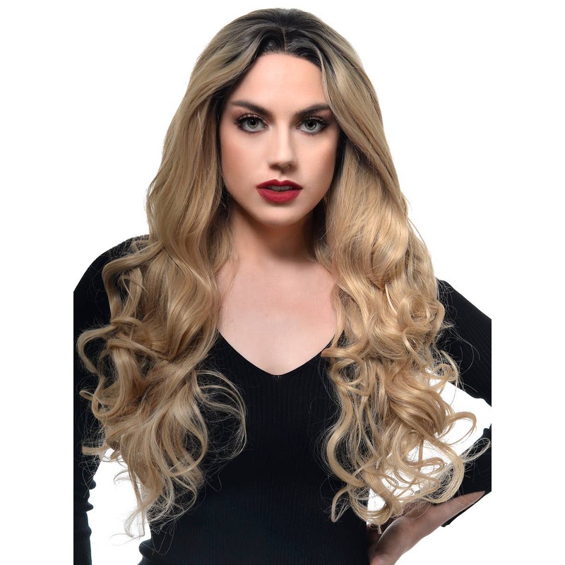 Luxurious Curly Blonde Lace Front Fashion Wig with Dark Roots
