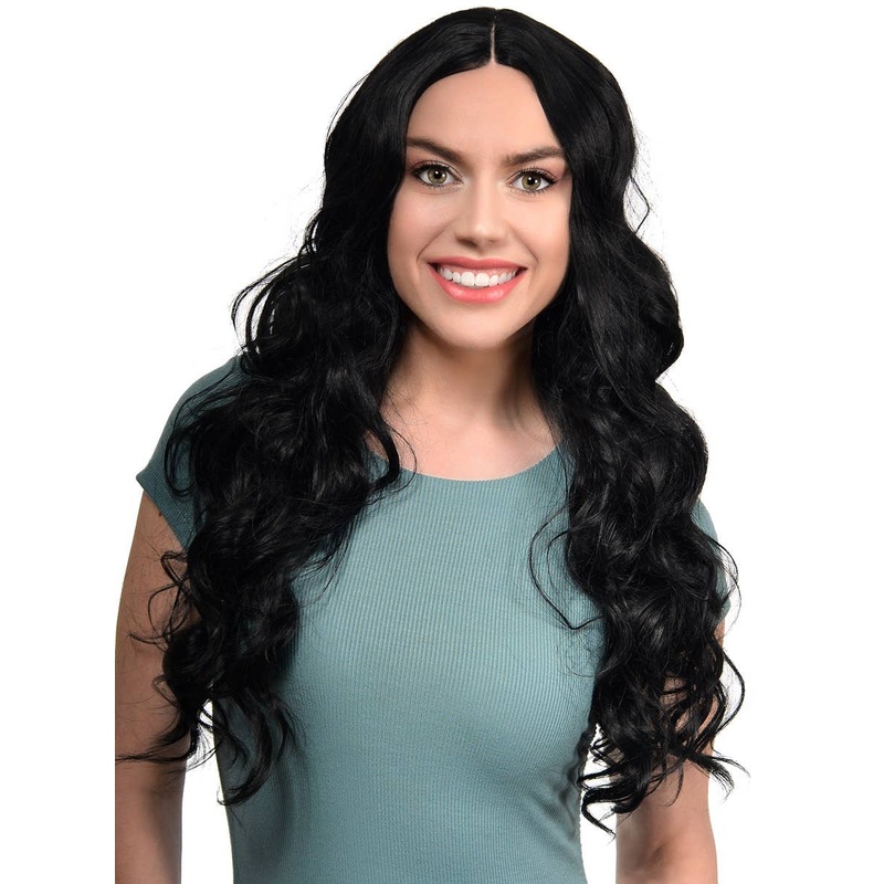 Onyx Black Long Curly Womens Lace Part Synthetic Fashion Wig