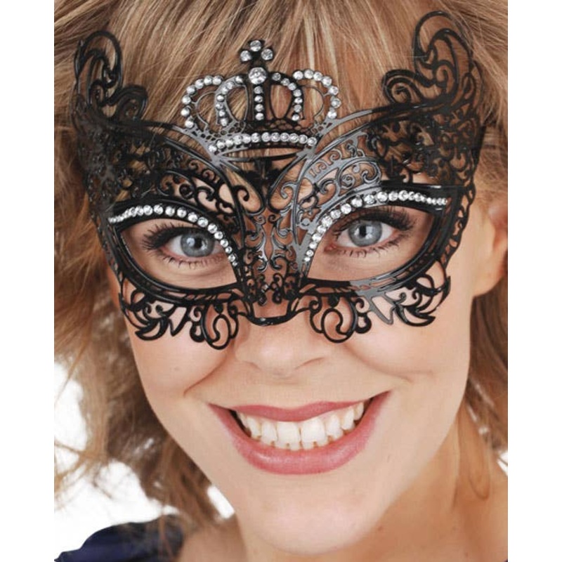 Princess Black Filigree Masquerade Mask with Crown