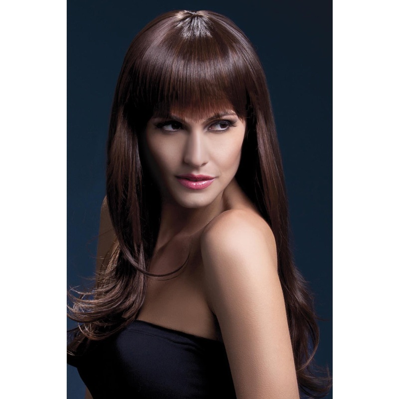 Sienna Womens Brown Mid Length Fashion Wig With Fringe